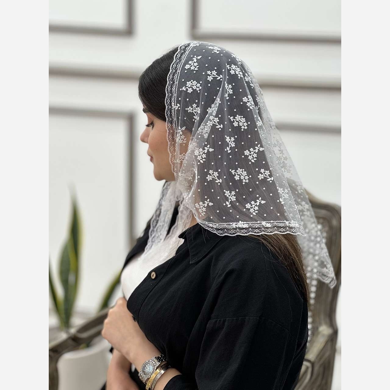 مینی اسکارف مجلسی سه گوش گل شکوفه ای کد303 فروش قسطی